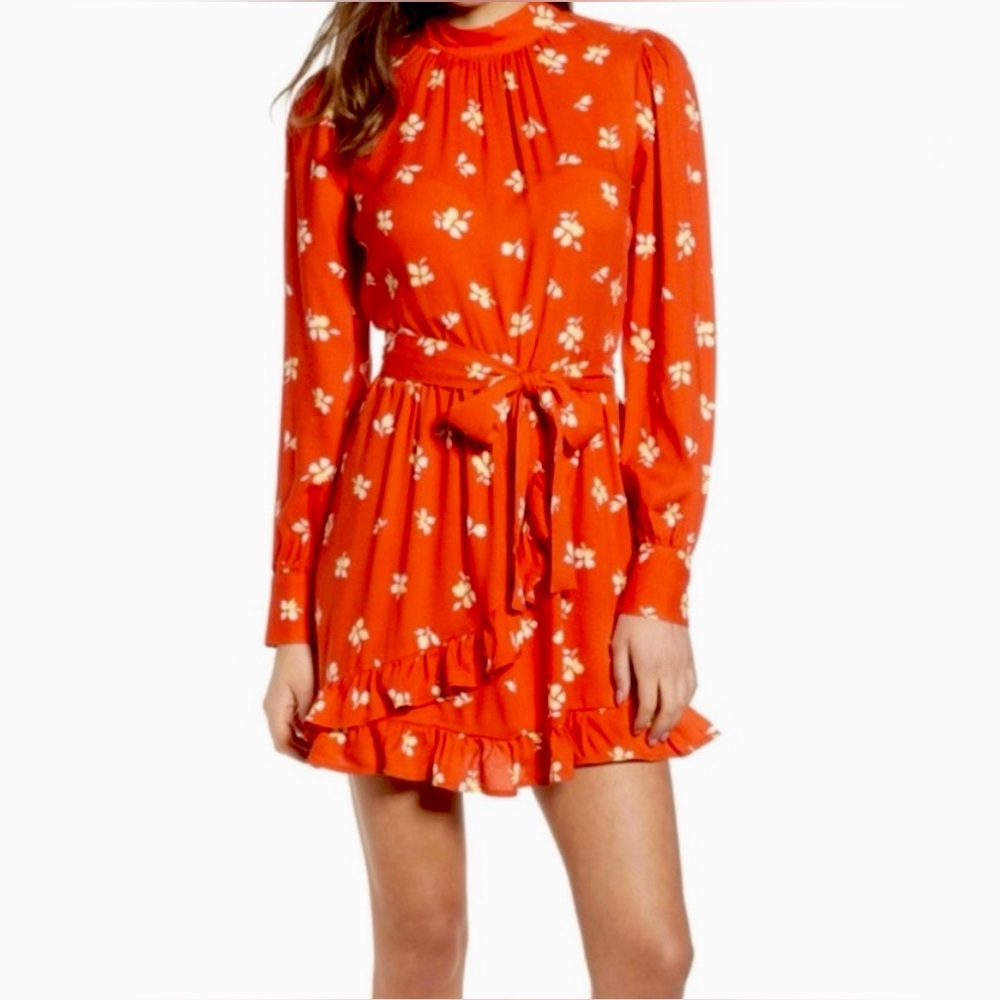 Leith High Neck Faux Wrap Mini Dress, Size S